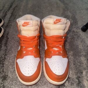 Nike Air Jordan Orange and White High-Top Sneakers